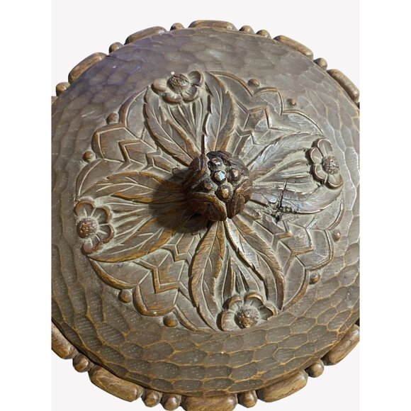 SIGNED Hans Steiner Hand Carved Wooden Trinket Box Bowl & Lid Saulgau Germany - Picture 3 of 13
